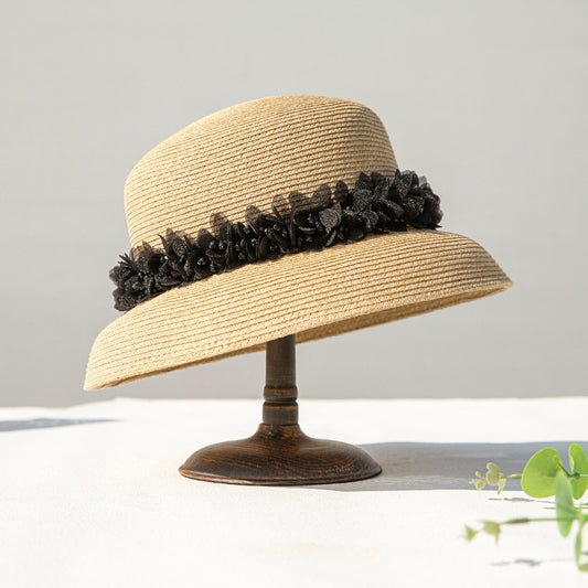 Straw Hat with Mesh Petal Decorative Strips