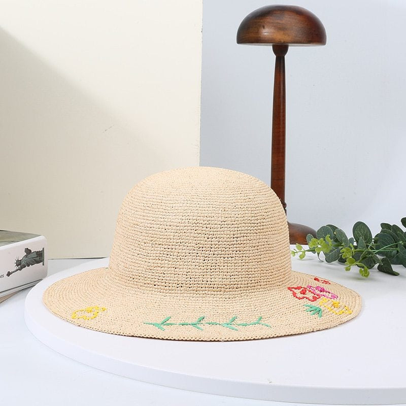 Sun Straw Hat with Colorful Embroidery