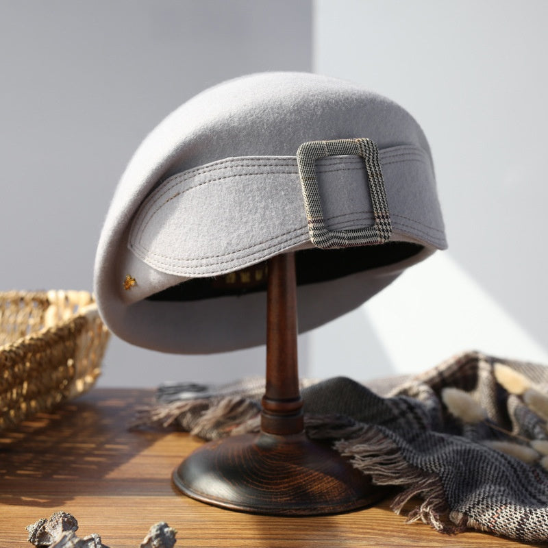 Stewardess Beret with Bow Checkered Mouth