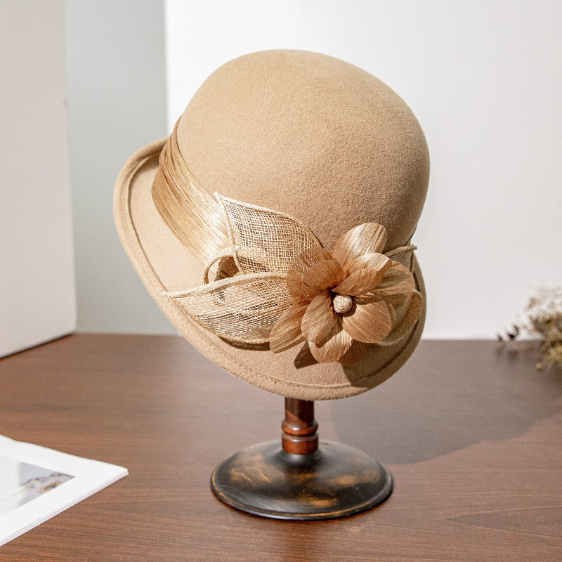Felt Rolled Edge Top Hat with Camellia Decoration