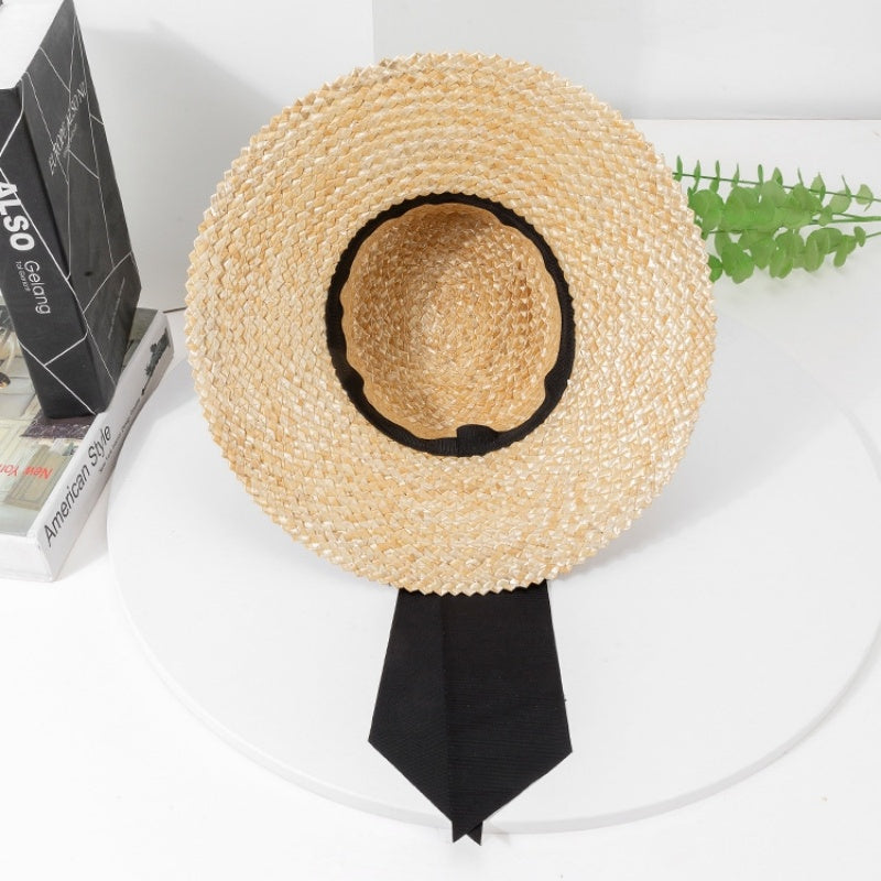 Straw Sun Hat with Black Long Webbing