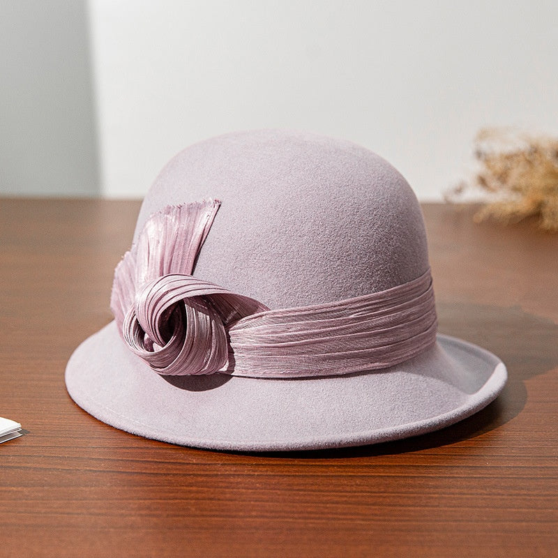 Felt Top Hat Rolled Edge with Ribbon Decoration